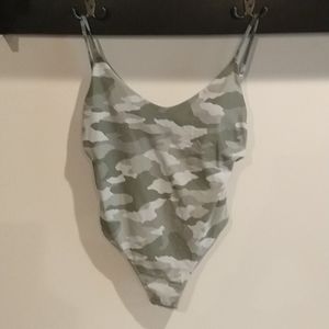 Multi color camouflage one piece suit open back